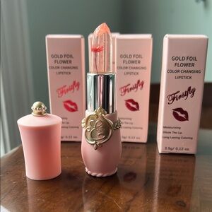 Clear Gold Foil Flower Color Changing Tint Lipstick - Pink